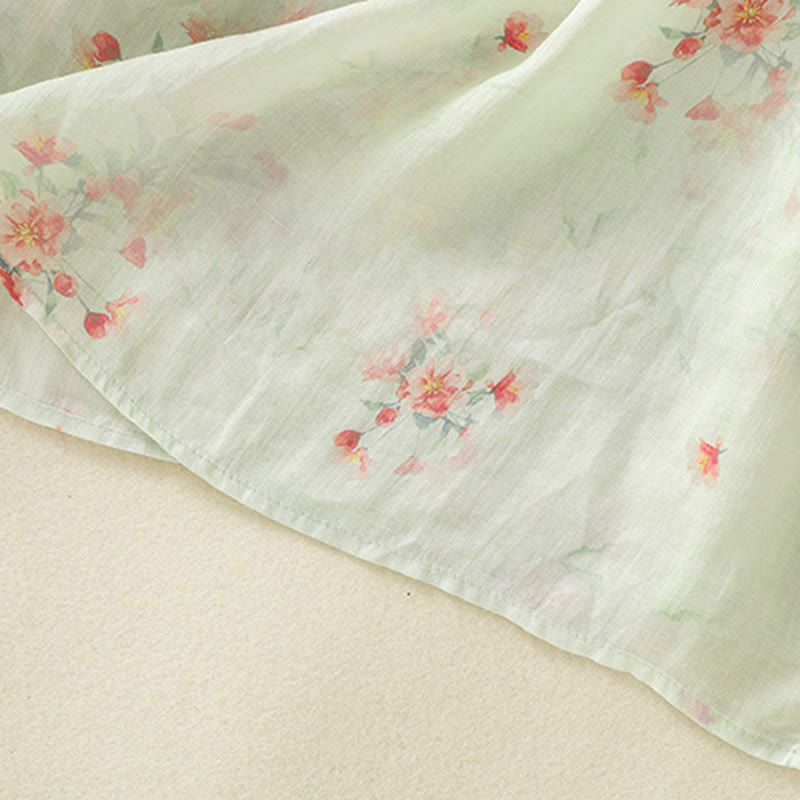 Buddha Stones Plant Printed Crew Neck Frog Button Design Women's Polyester Three Quarter Sleeve Shirt - image 23