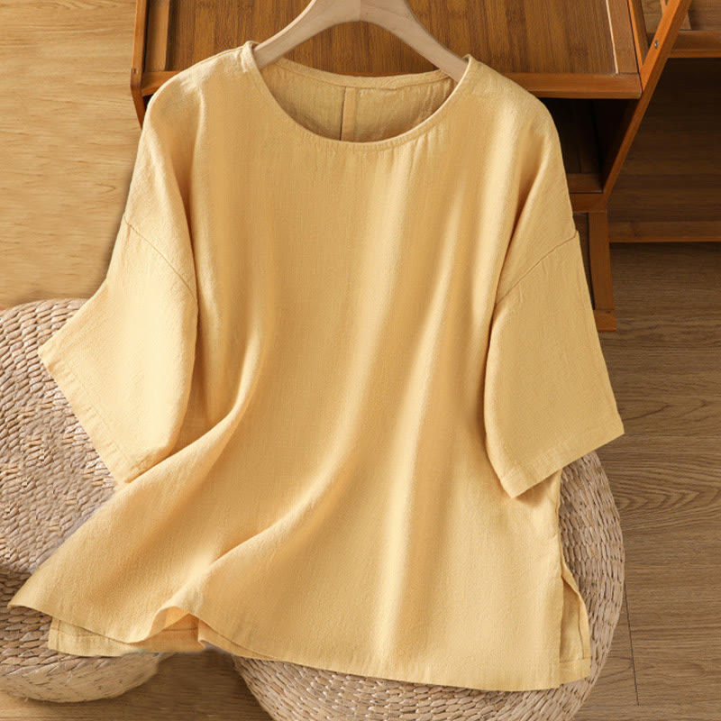 Buddha Stones Casual Summer Plain Crew Neck Women's  Cotton Short Sleeve T-Shirt - Khaki - US14，UK/AU18，EU46 (2XL) - image 8