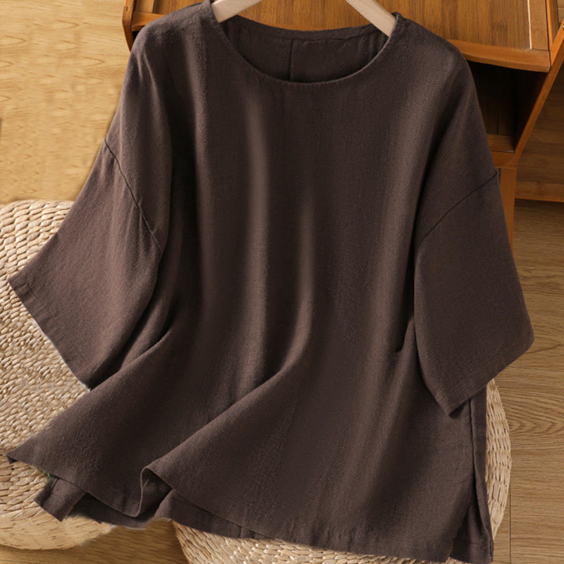 Buddha Stones Casual Summer Plain Crew Neck Women's  Cotton Short Sleeve T-Shirt - SaddleBrown - US14，UK/AU18，EU46 (2XL) - image 14