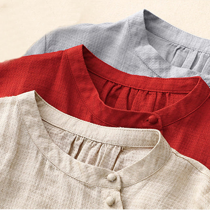 Buddha Stones Lace-up Buttons Design Women's Cotton Linen Three Quarter Sleeve Shirt - image 14