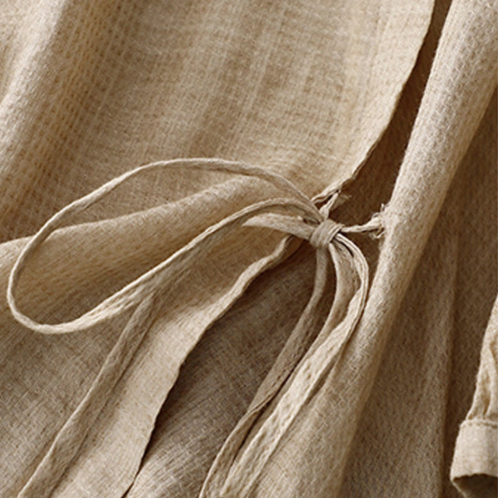 Buddha Stones Lace-up Buttons Design Women's Cotton Linen Three Quarter Sleeve Shirt - image 9