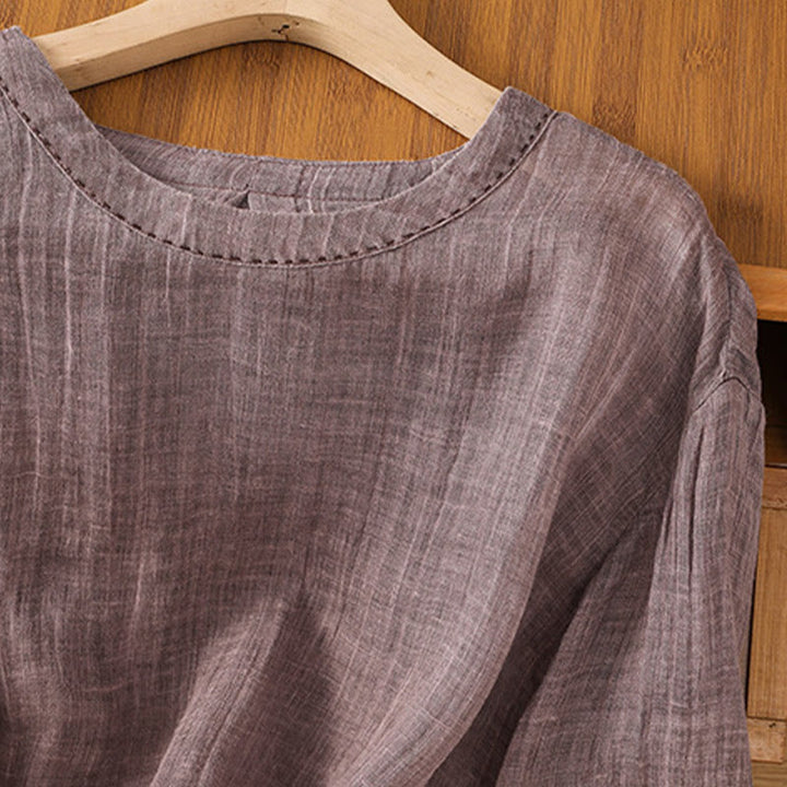 Buddha Stones Casual Summer Plain Crew Neck Women's  Cotton Linen Three Quarter Sleeve T-Shirt - image 12