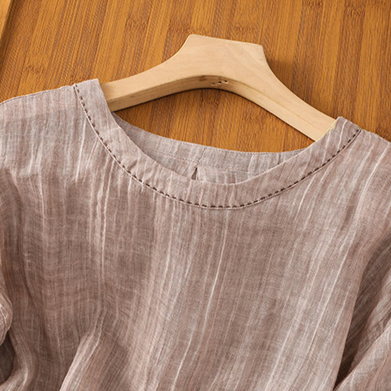 Buddha Stones Casual Summer Plain Crew Neck Women's  Cotton Linen Three Quarter Sleeve T-Shirt - image 28