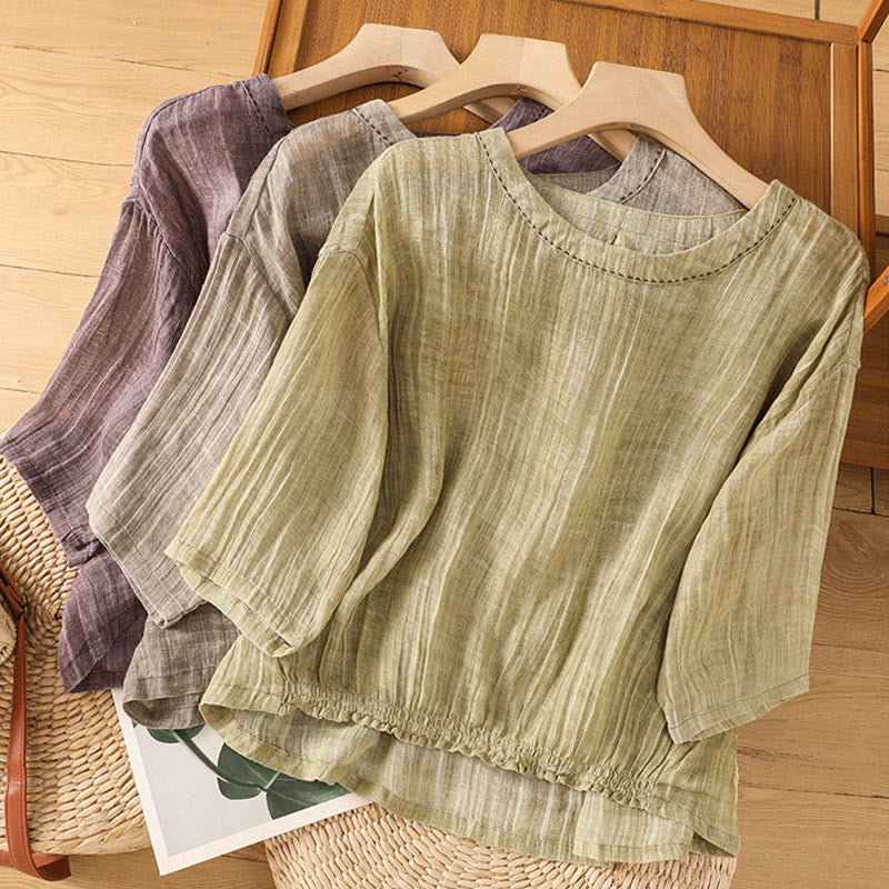 Buddha Stones Casual Summer Plain Crew Neck Women's Three Quarter Sleeve T-Shirt - image 30