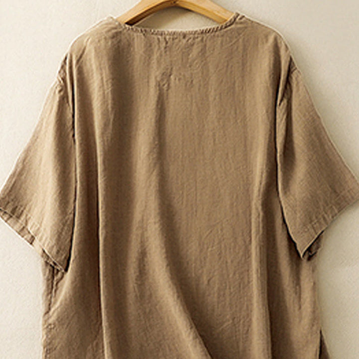 Buddha Stones Casual Summer Embroidered Crew Neck Women's  Cotton Short Sleeve T-shirt