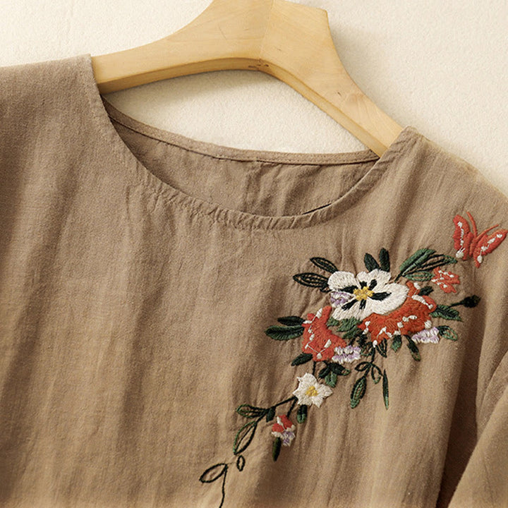 Buddha Stones Casual Summer Embroidered Crew Neck Women's  Cotton Short Sleeve T-shirt - image 2
