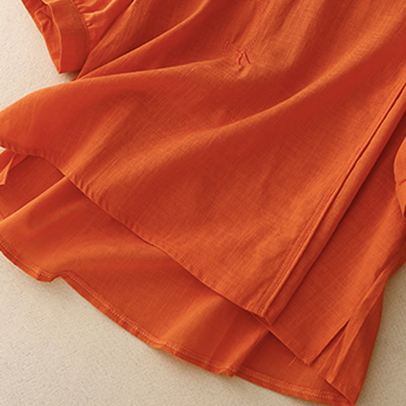 Buddha Stones Rose Vine Embroidery Design Women's Cotton Linen Three Quarter Sleeve Shirt - image 9