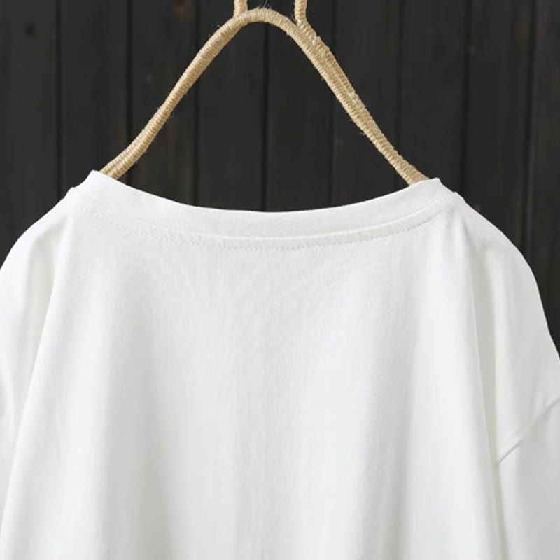 Buddha Stones Casual Loose Summer Plain Crew Neck Women's  Cotton Short Sleeve T-shirt