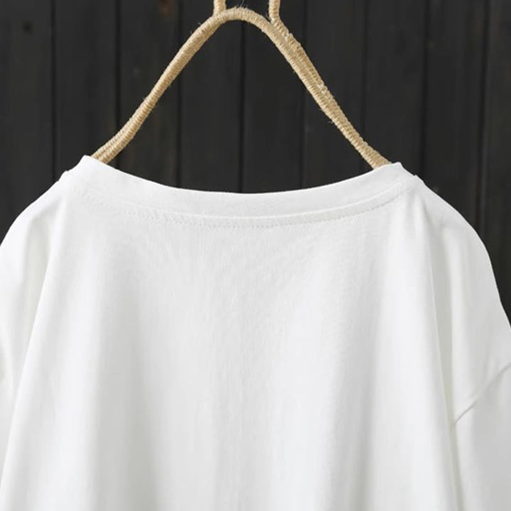 Buddha Stones Casual Loose Summer Plain Crew Neck Women's  Cotton Short Sleeve T-shirt