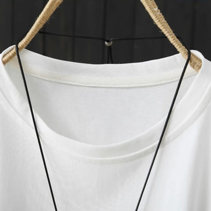 Buddha Stones Casual Loose Summer Plain Crew Neck Women's  Cotton Short Sleeve T-shirt