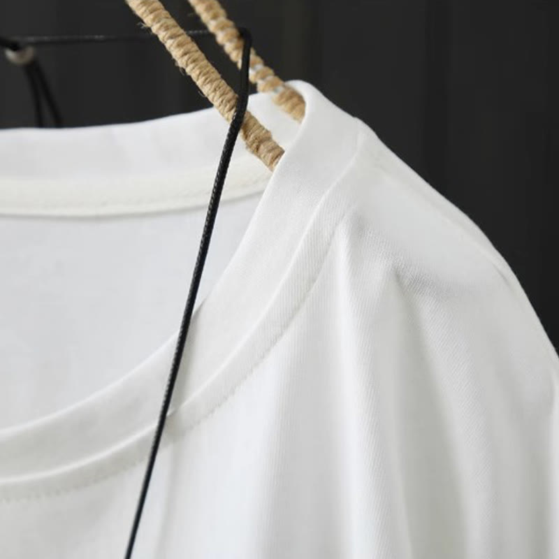 Buddha Stones Casual Loose Summer Plain Crew Neck Women's  Cotton Short Sleeve T-shirt