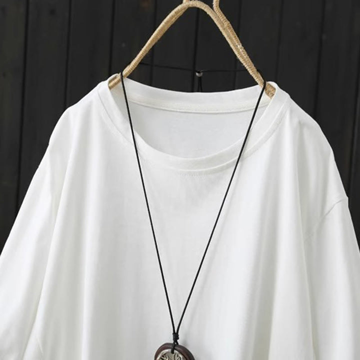 Buddha Stones Casual Loose Summer Plain Crew Neck Women's  Cotton Short Sleeve T-shirt