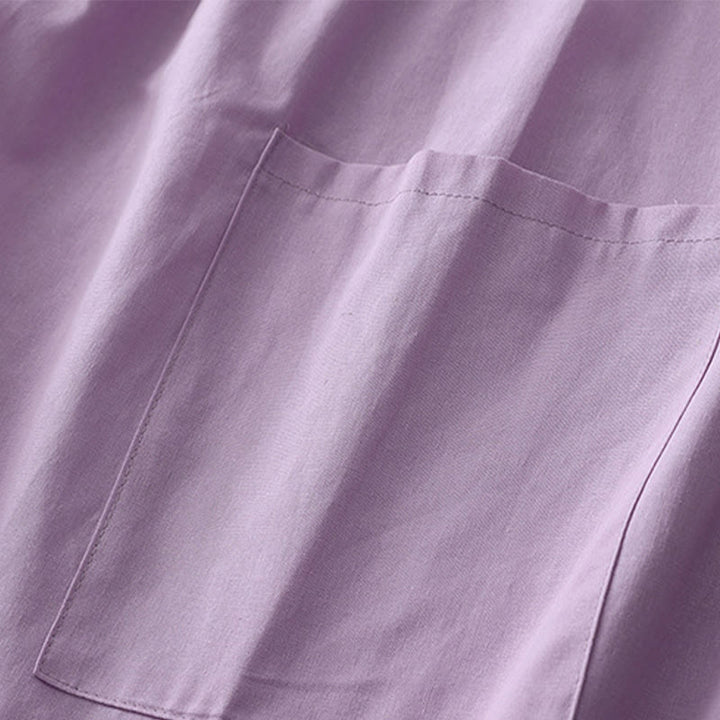 Buddha Stones Casual Pure Color Back Buttons Design Crew Neck Short Sleeve Cotton Linen Midi Dress With Pockets - image 21