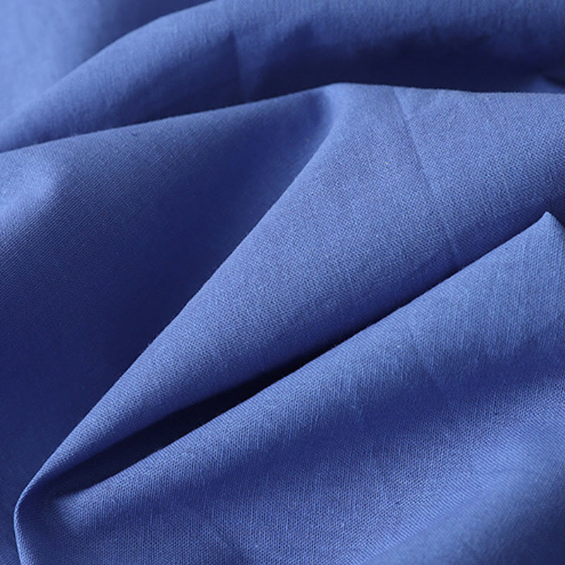 Buddha Stones Casual Pure Color Back Buttons Design Crew Neck Short Sleeve Cotton Linen Midi Dress With Pockets - image 14