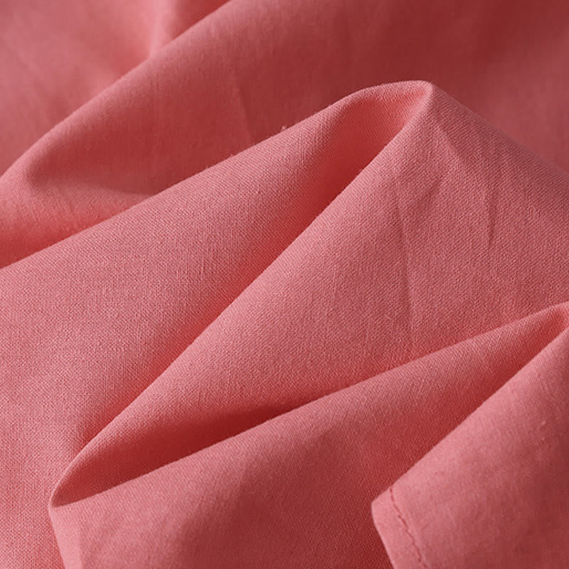 Buddha Stones Casual Pure Color Back Buttons Design Crew Neck Short Sleeve Cotton Linen Midi Dress With Pockets - image 8