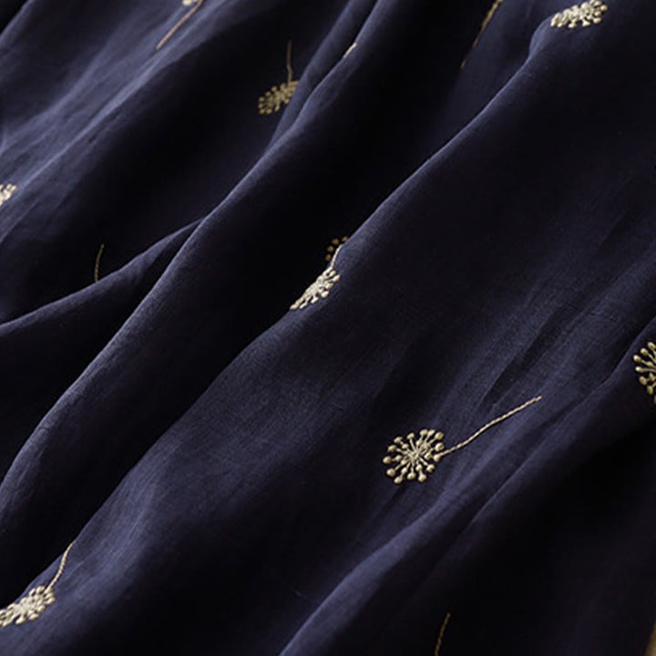 Buddha Stones MidnightBlue Printing Lace-Up Design Sleeveless Cotton Midi Dress With Pockets - image 9