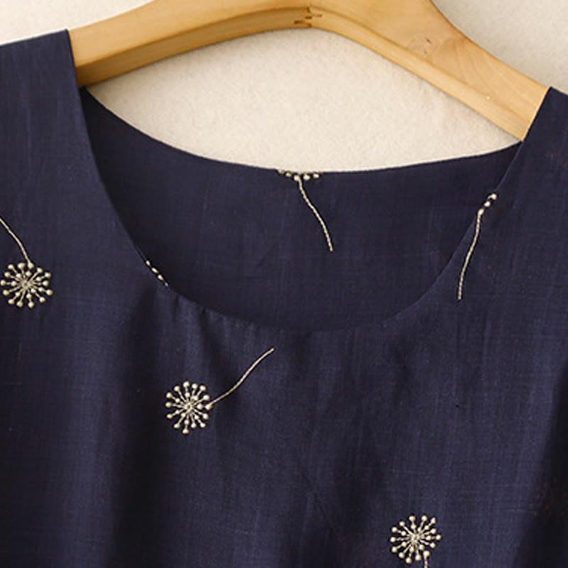 Buddha Stones MidnightBlue Printing Lace-Up Design Sleeveless Cotton Midi Dress With Pockets - image 2