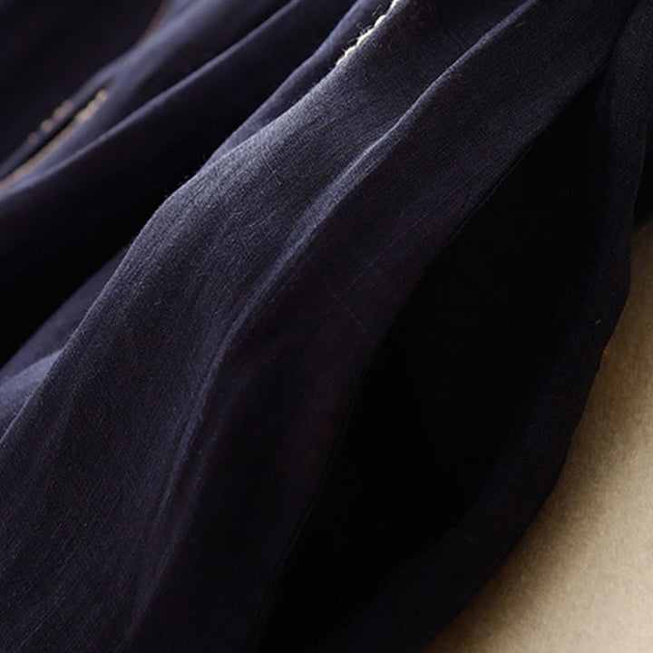 Buddha Stones MidnightBlue Printing Lace-Up Design Sleeveless Cotton Midi Dress With Pockets - image 4