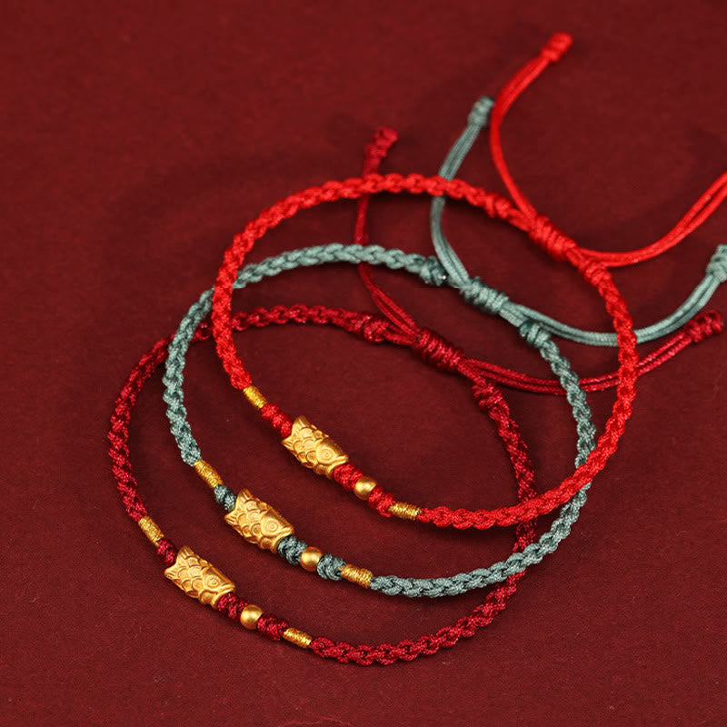 Buddha Stones 999 Gold Luck Protection Koi Fish Handmade Braided String Bracelet - image 1