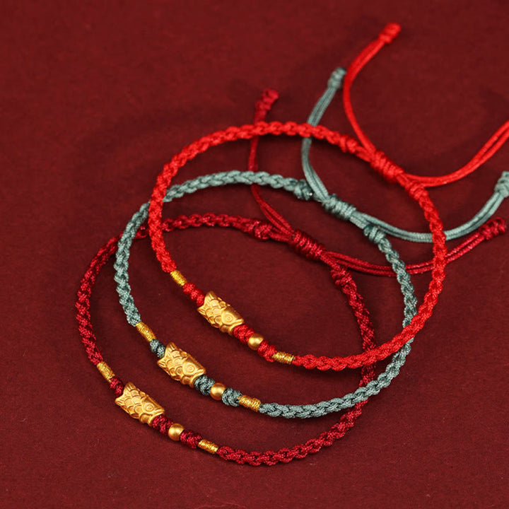 Buddha Stones 999 Gold Luck Protection Koi Fish Handmade Braided String Bracelet - image 1