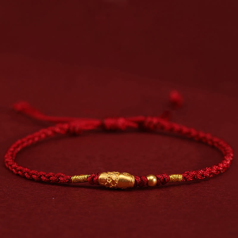 Buddha Stones 999 Gold Luck Protection Koi Fish Handmade Braided String Bracelet - Dark Red(Wrist Circumference: 14-18cm) - image 2