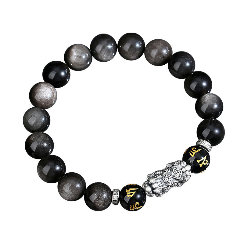 Buddha Stones 999 Sterling Silver PiXiu Natural Black Obsidian Strength Bracelet - image 12