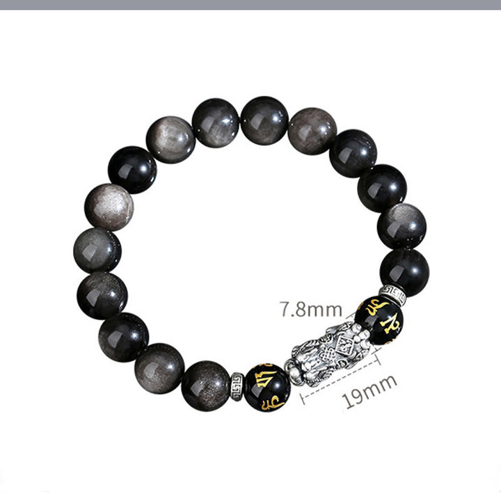 Buddha Stones 999 Sterling Silver PiXiu Natural Black Obsidian Strength Bracelet - image 11