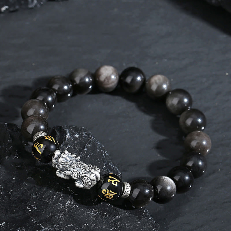 Buddha Stones 999 Sterling Silver PiXiu Natural Black Obsidian Strength Bracelet - image 9