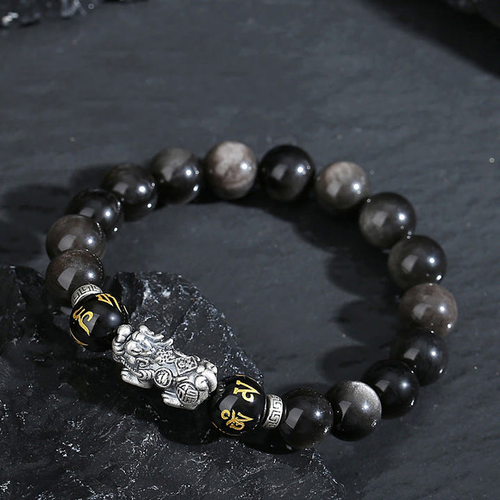 Buddha Stones 999 Sterling Silver PiXiu Natural Black Obsidian Strength Bracelet - image 9