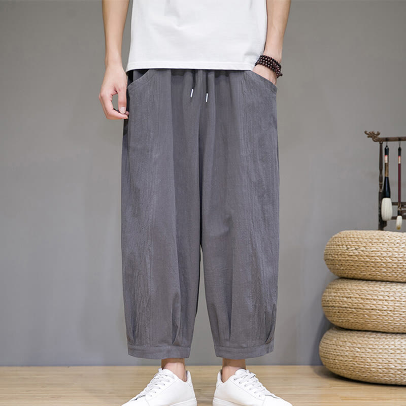 Buddha Stones Simple Cotton Men's Cropped Capri Harem Pants With Pockets - image 1