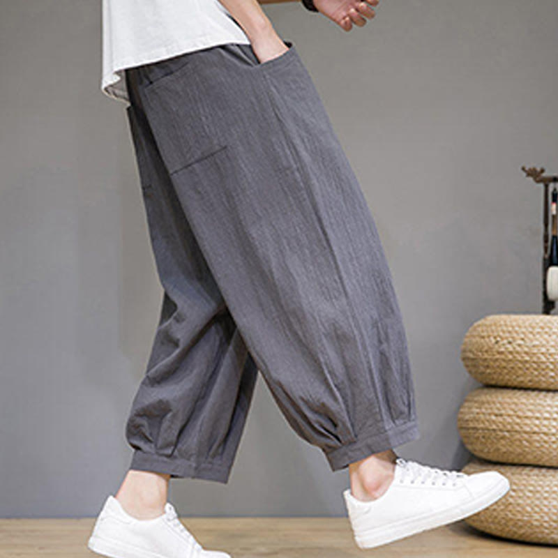Buddha Stones Simple Cotton Men's Cropped Capri Harem Pants With Pockets - image 6