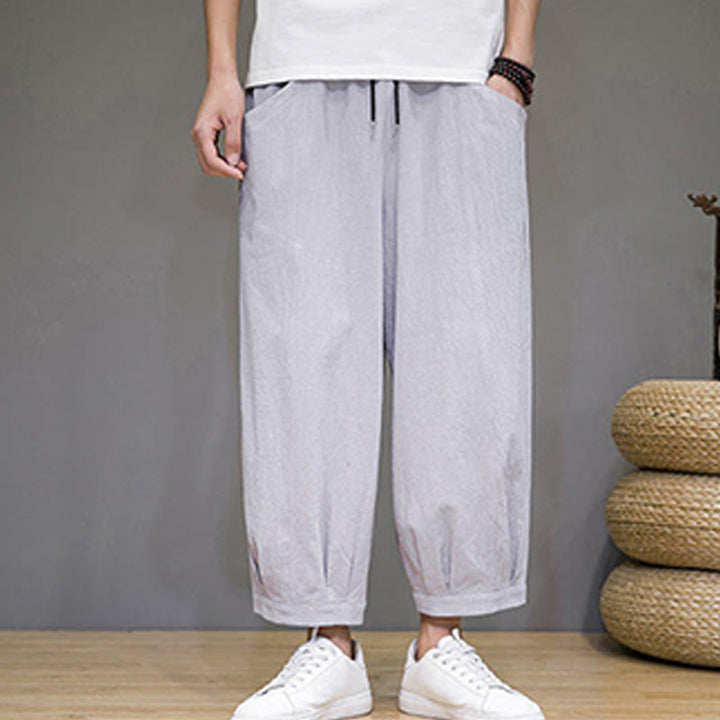 Buddha Stones Simple Cotton Men's Cropped Capri Harem Pants With Pockets - image 11