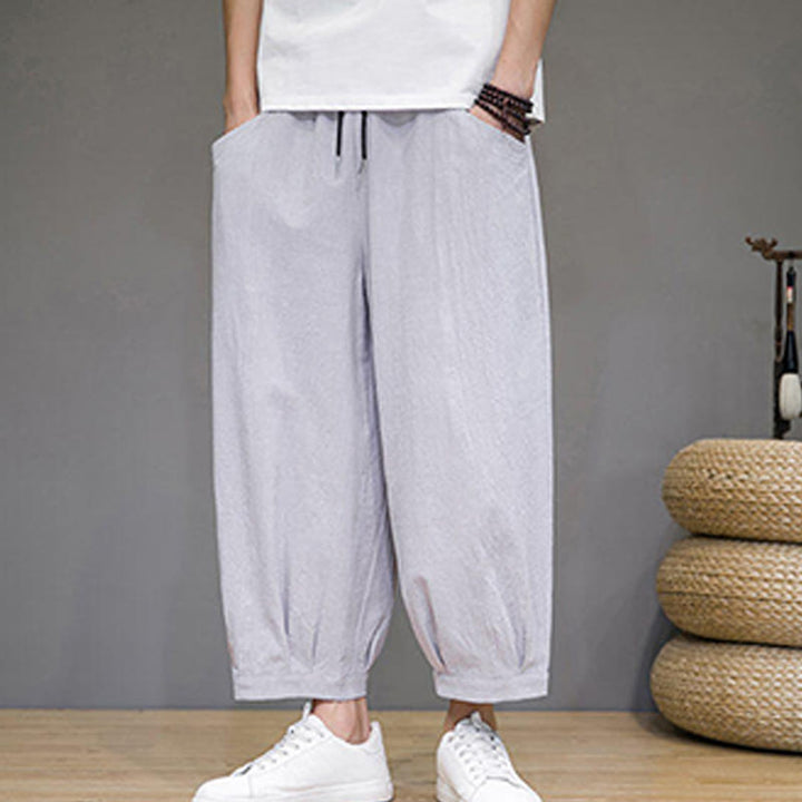 Buddha Stones Simple Cotton Men's Cropped Capri Harem Pants With Pockets - image 17