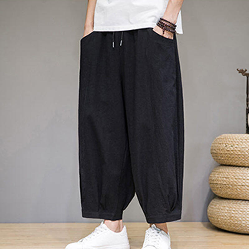 Buddha Stones Simple Cotton Men's Cropped Capri Harem Pants With Pockets - image 27