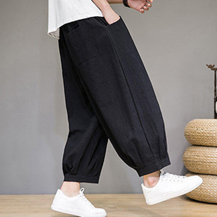 Buddha Stones Simple Cotton Men's Cropped Capri Harem Pants With Pockets - image 26