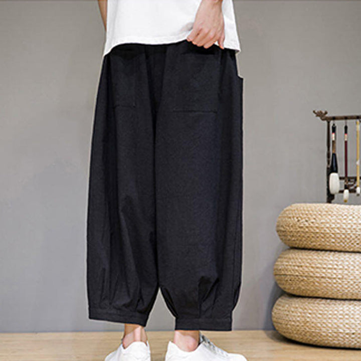 Buddha Stones Simple Cotton Men's Cropped Capri Harem Pants With Pockets - image 22