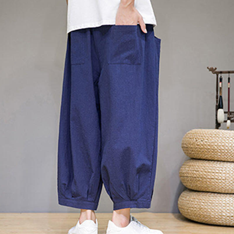 Buddha Stones Simple Cotton Men's Cropped Capri Harem Pants With Pockets - image 31