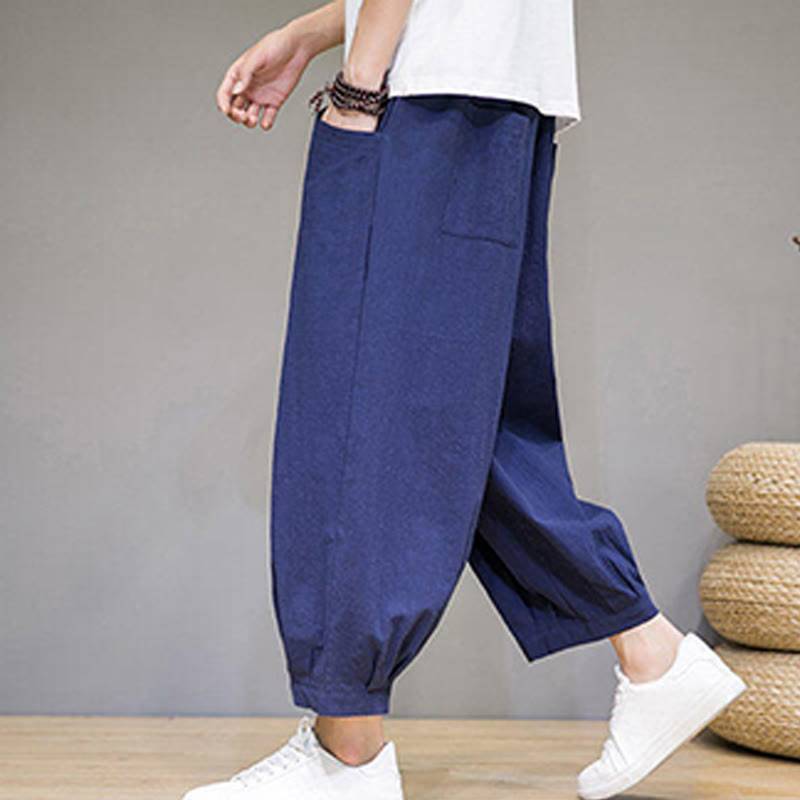 Buddha Stones Simple Cotton Men's Cropped Capri Harem Pants With Pockets - image 33
