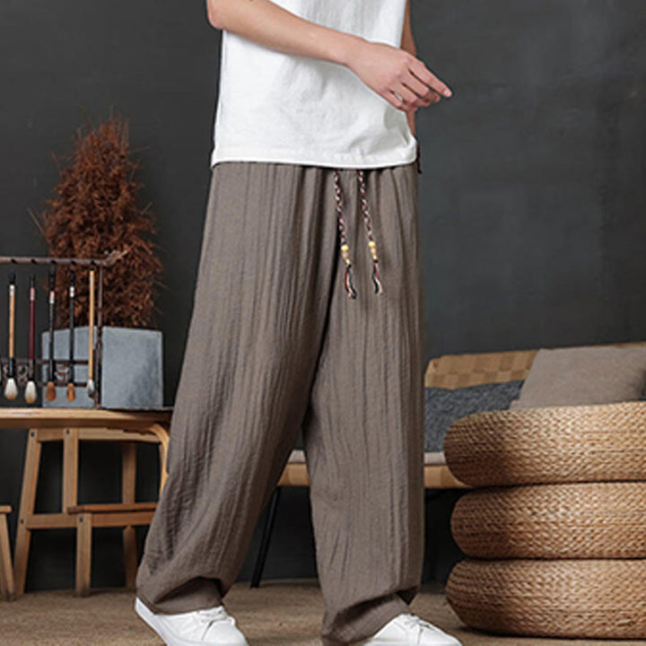 Buddha Stones Casual Plain Color Drawstring Design Men's Pants With Pockets - image 7