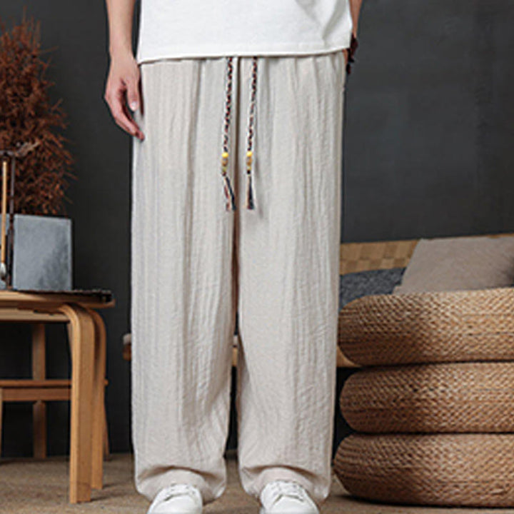 Buddha Stones Casual Plain Color Drawstring Design Men's Pants With Pockets - image 12