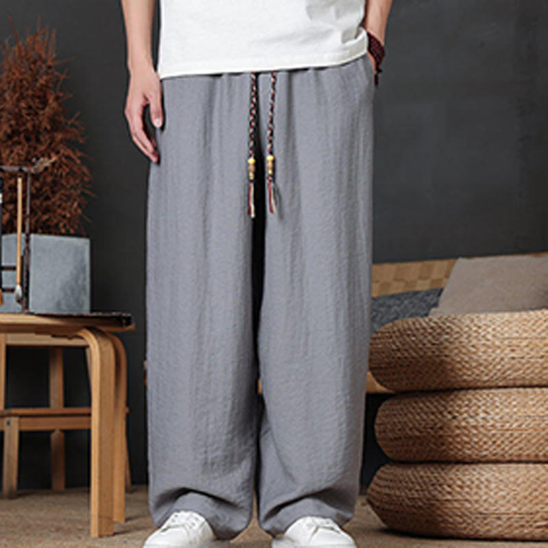 Buddha Stones Casual Plain Color Drawstring Design Men's Pants With Pockets - image 20