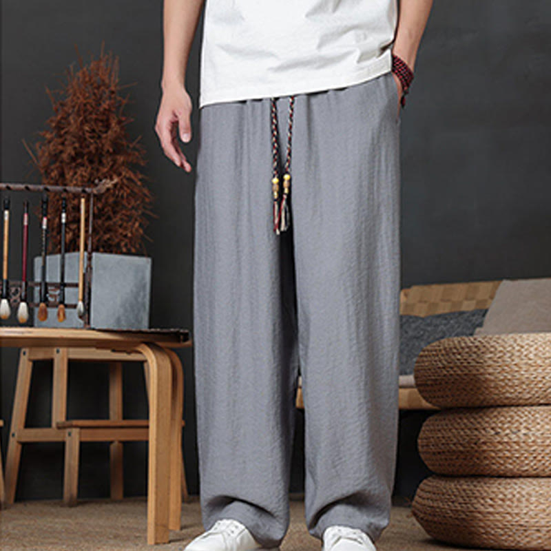 Buddha Stones Casual Plain Color Drawstring Design Men's Pants With Pockets - image 28
