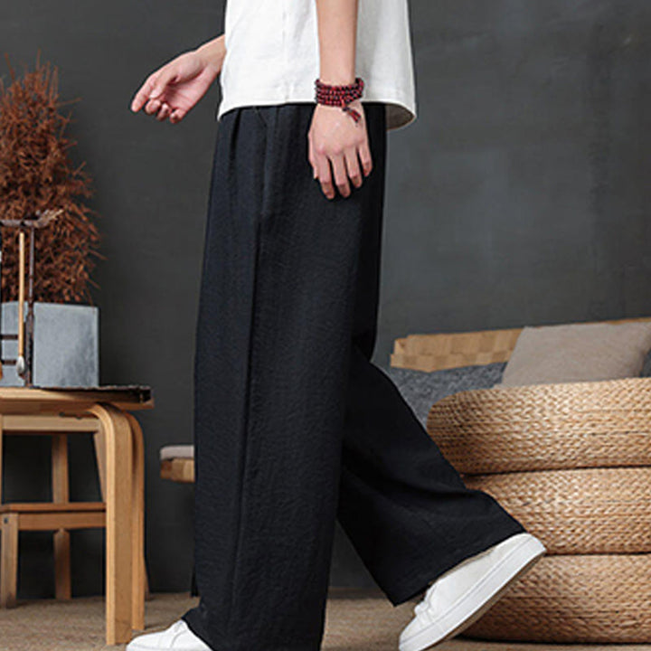 Buddha Stones Casual Plain Color Drawstring Design Men's Pants With Pockets - image 40