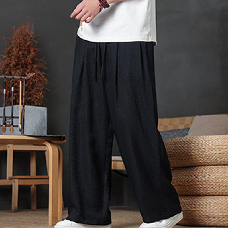 Buddha Stones Casual Plain Color Drawstring Design Men's Pants With Pockets - image 39