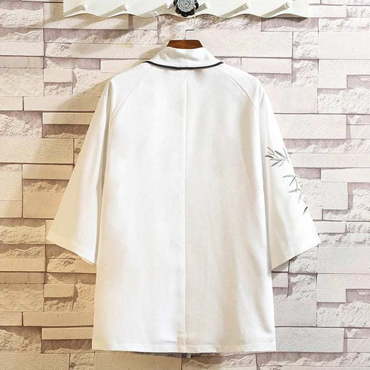 Buddha Stones Embroidery Dragon Phoenix Auspicious Cloud Waves Leaves Cranes Open Front Jacket Men's Kimono - image 17