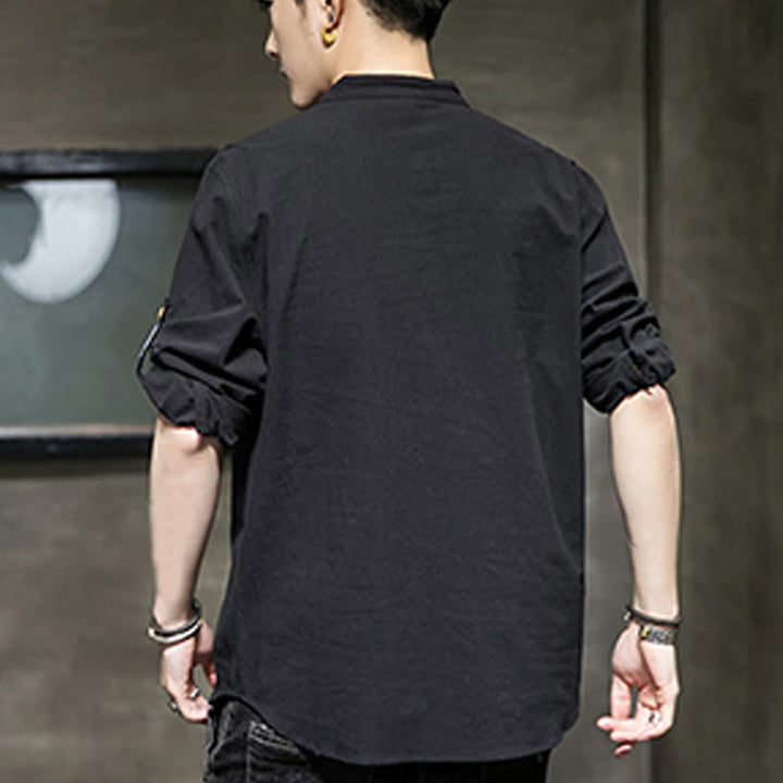 Buddha Stones Summer Solid Men's Half Buttons Half Sleeve Linen Shirt - image 9