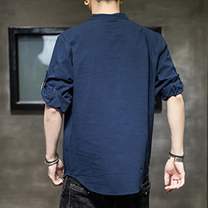 Buddha Stones Summer Solid Men's Half Buttons Half Sleeve Linen Shirt - image 18