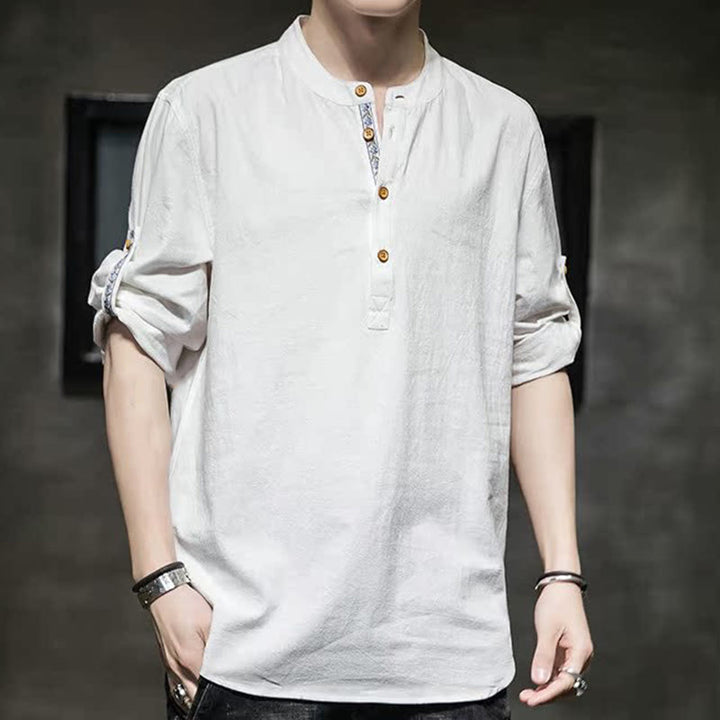 Buddha Stones Summer Solid Men's Half Buttons Half Sleeve Linen Shirt - image 33