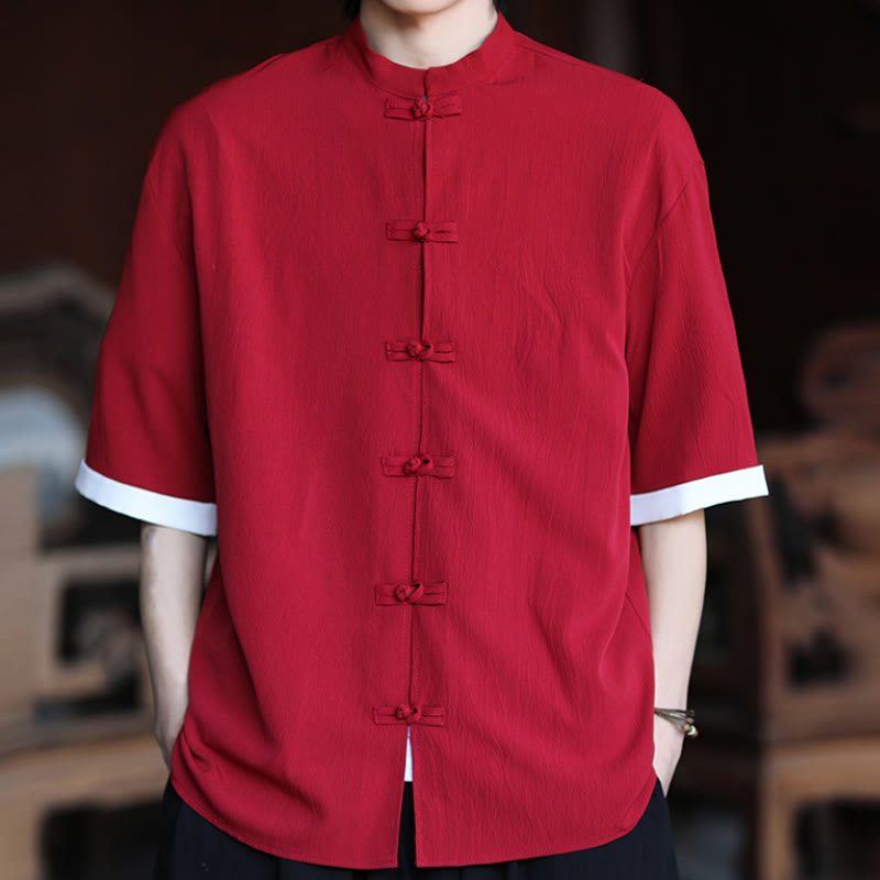 Buddha Stones Plain Tang Suit Frog-Button Design Men's Half Sleeve Shirt - image 17