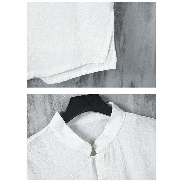 Buddha Stones Summer Solid Color Tang Suit Design Men's Half Sleeve Linen Shirt With Pockets - image 6